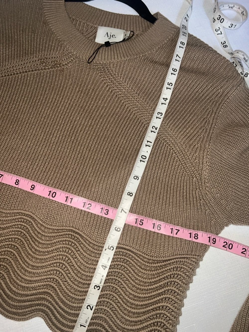 NWT Aje Women's Brown Crew Neck Sweater cotton blend small cropped - Picture 5 of 6